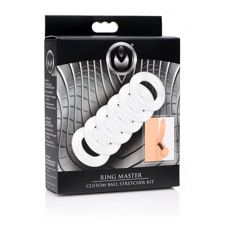 Hodenstretcher-Set Ring Master verstellbar Weiß 2,5 x Ø 2,5 cm