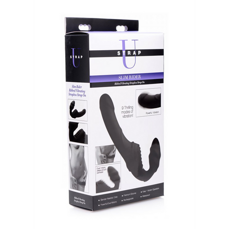 Strap-on Slim Rider ohne Gurt gerippt mit Vibration Schwarz 12,7 x Ø 3,8 cm