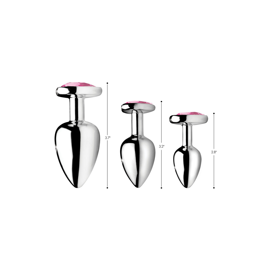 Analplug-Set Rosa Herz 3 Teile Silber