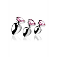Analplug-Set Booty Sparks mit rosa Herz-Edelstein Metall 3 Teile Silber
