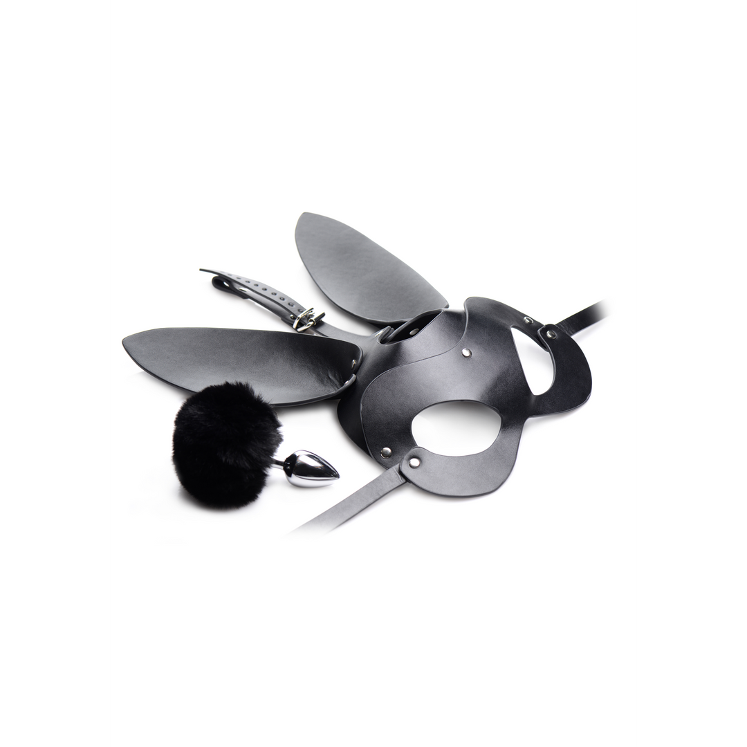 Analplug-Set Bunny Tail mit Maske Schwarz