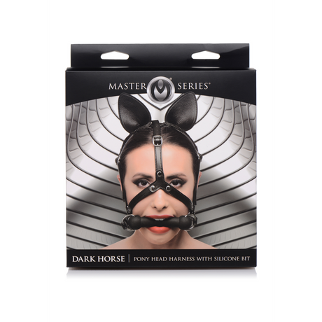 Harness Dunkles Pferd Ponykopf mit Silikongebiss Schwarz