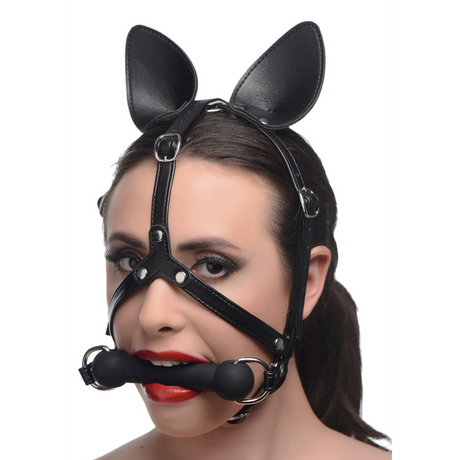 Harness Dunkles Pferd Ponykopf mit Silikongebiss Schwarz