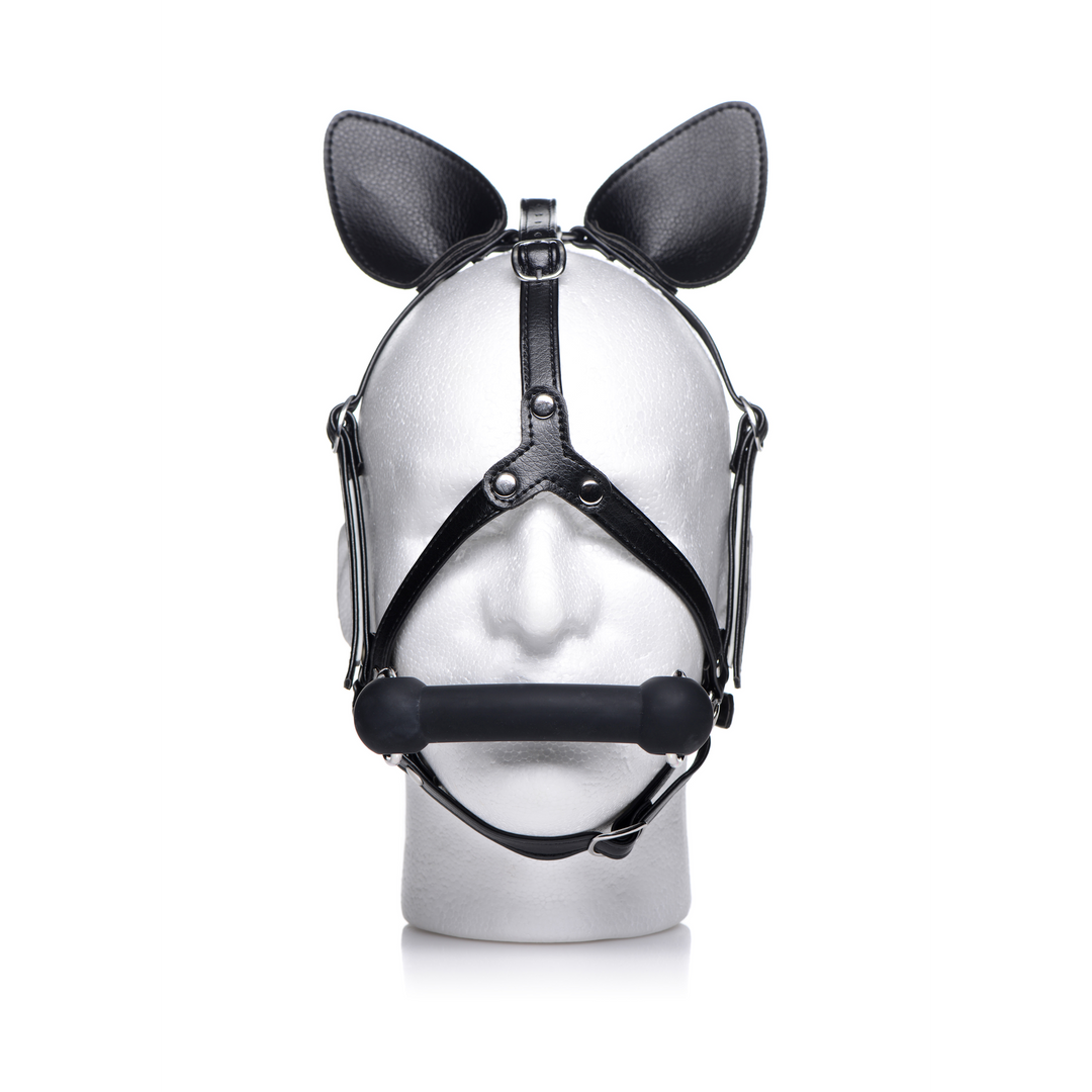 Harness Dunkles Pferd Ponykopf mit Silikongebiss Schwarz