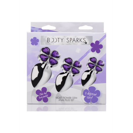 Analplug-Set Violette Blume 3 Teile Silber