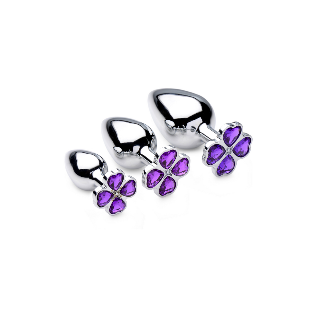 Analplug-Set Violette Blume 3 Teile Silber