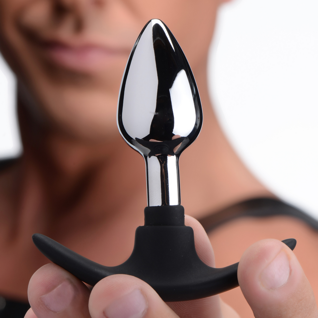 Analplug Dunkler Eindringling Metall und Silikon Silber
