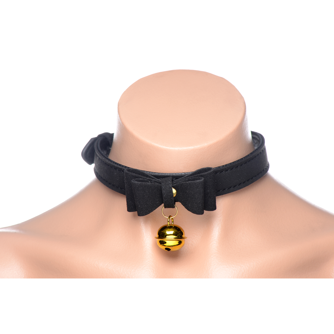 Halsband Goldene Kitty mit Glöckchen Schwarz 3,1 x Ø 11 cm