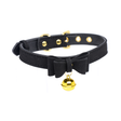 Halsband Master Series Golden Kitty mit Schleife und Glöckchen PU-Leder Schwarz und Gold