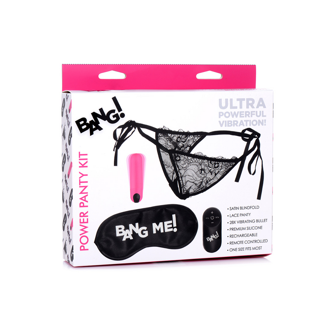Bullet-Vibrator Power Panty mit Spitzenslip und Augenbinde Pink 7,6 cm