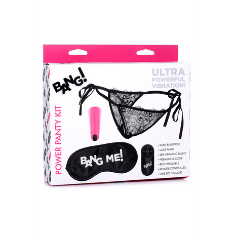 Bullet-Vibrator Power Panty mit Spitzenslip und Augenbinde Pink 7,6 cm