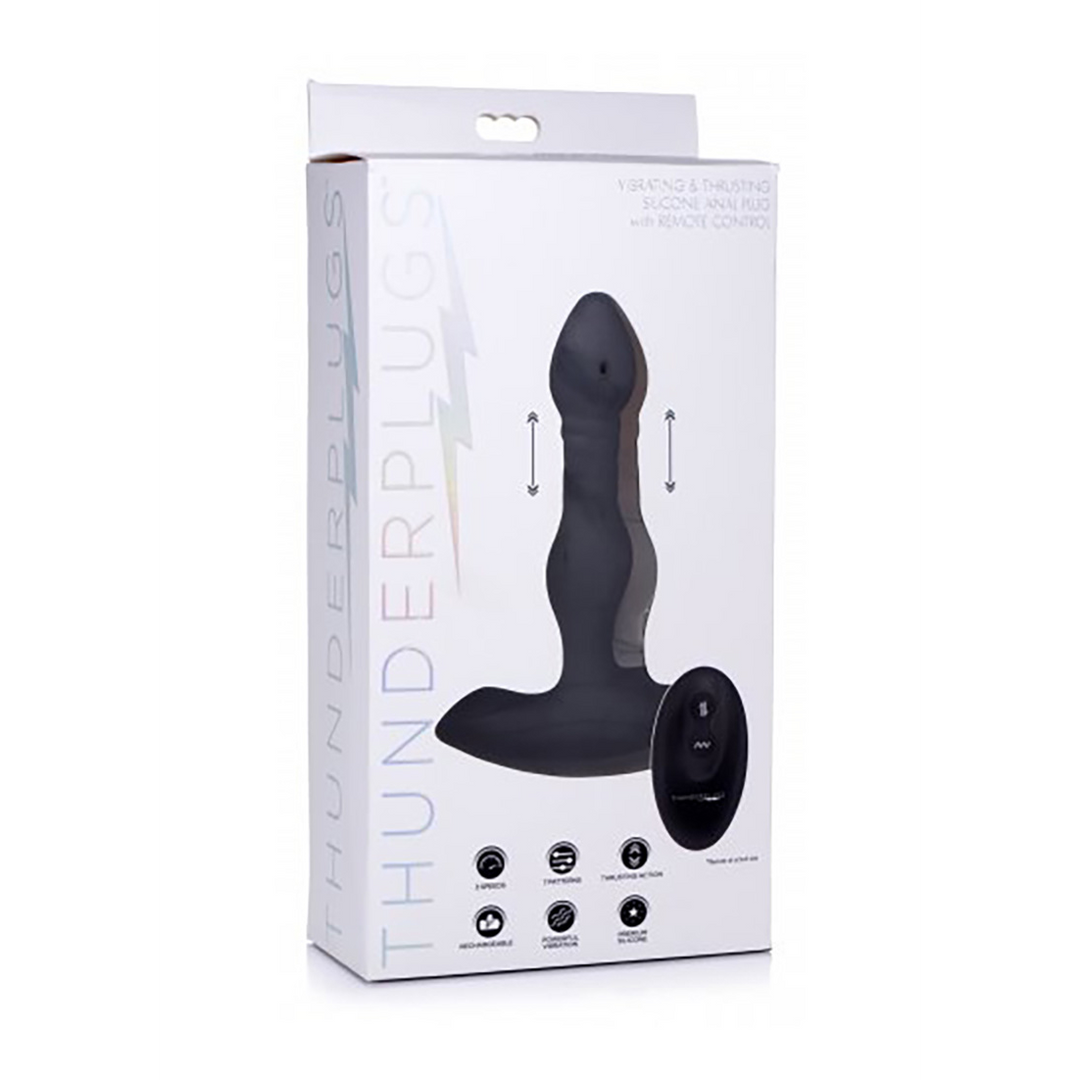 Analplug vibrierend und stoßend Silikon mit Fernbedienung Schwarz 11,4 cm