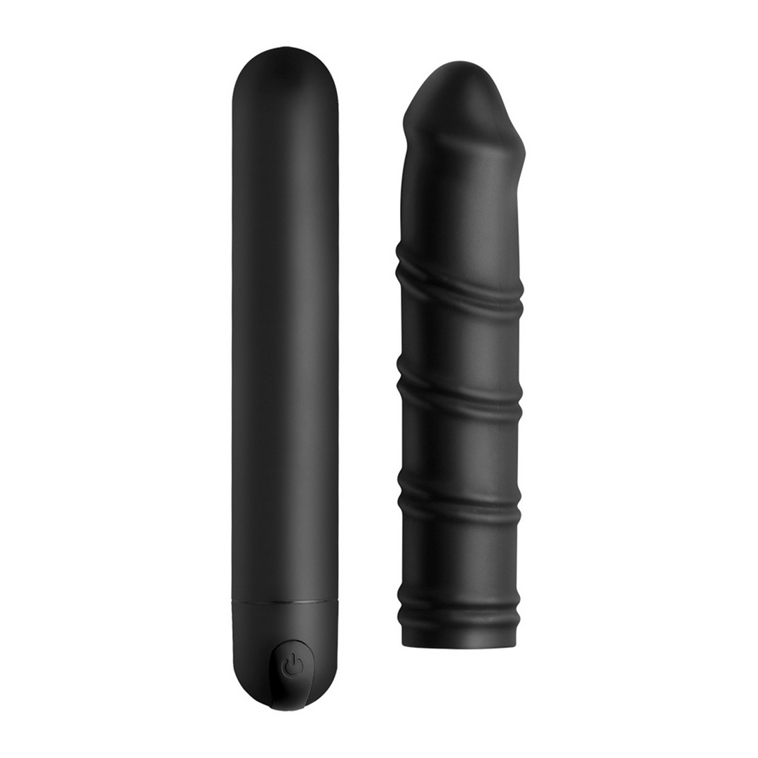 Bullet-Vibrator XL mit gewirbelter Silikonhülle Schwarz 20,3 cm