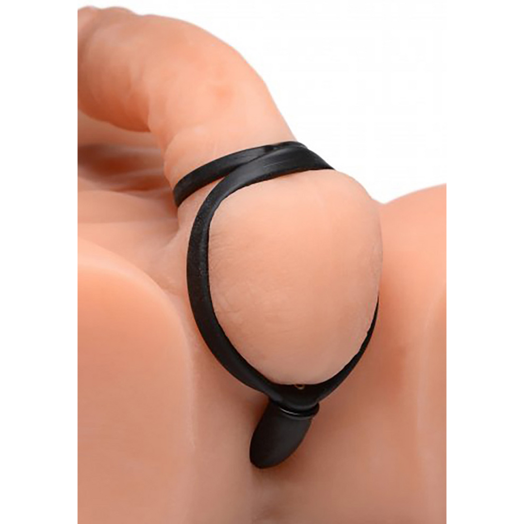 Analplug aufblasbar Silikon mit Penis- und Hodenring Schwarz 16,5 cm
