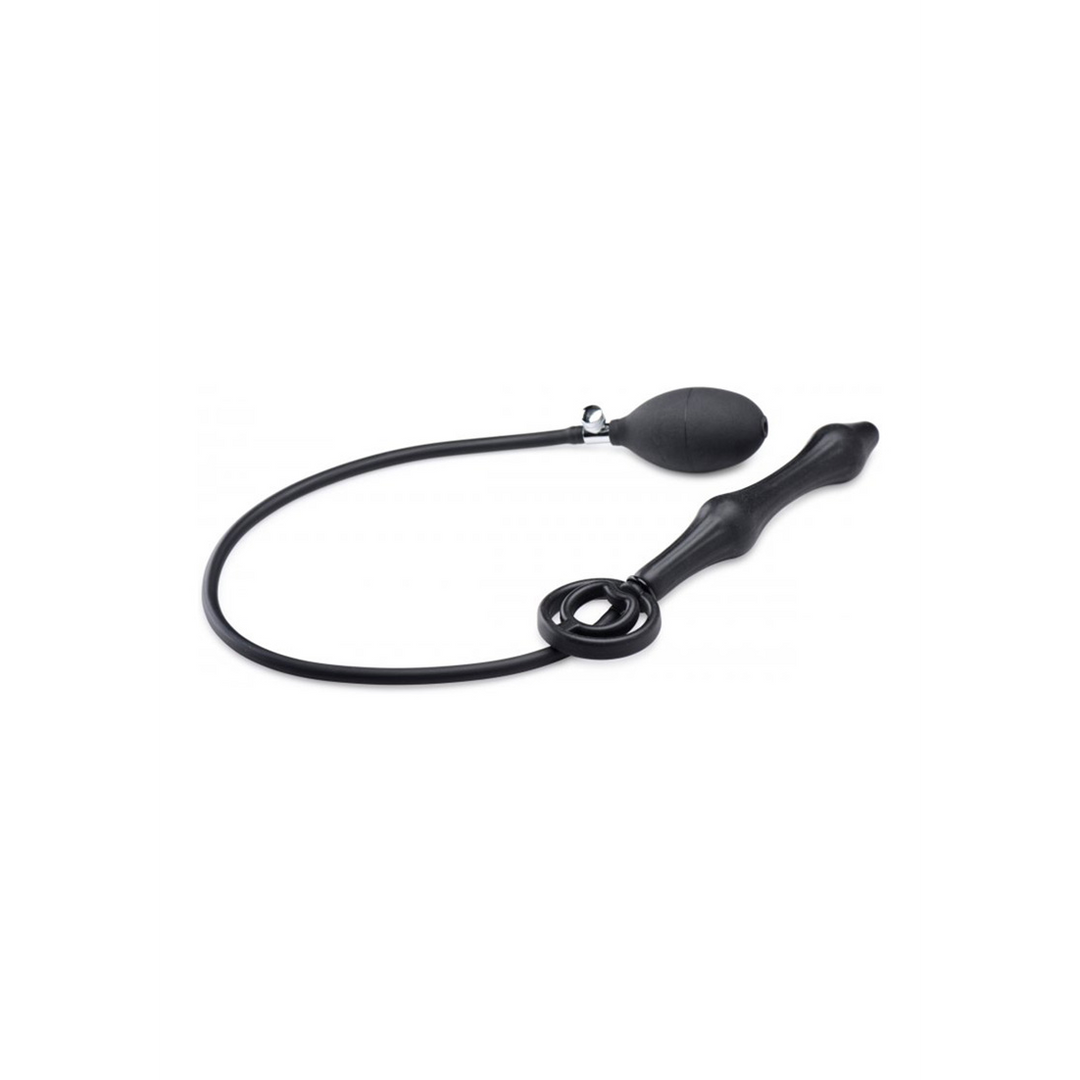 Analplug aufblasbar Silikon mit Penis- und Hodenring Schwarz 16,5 cm