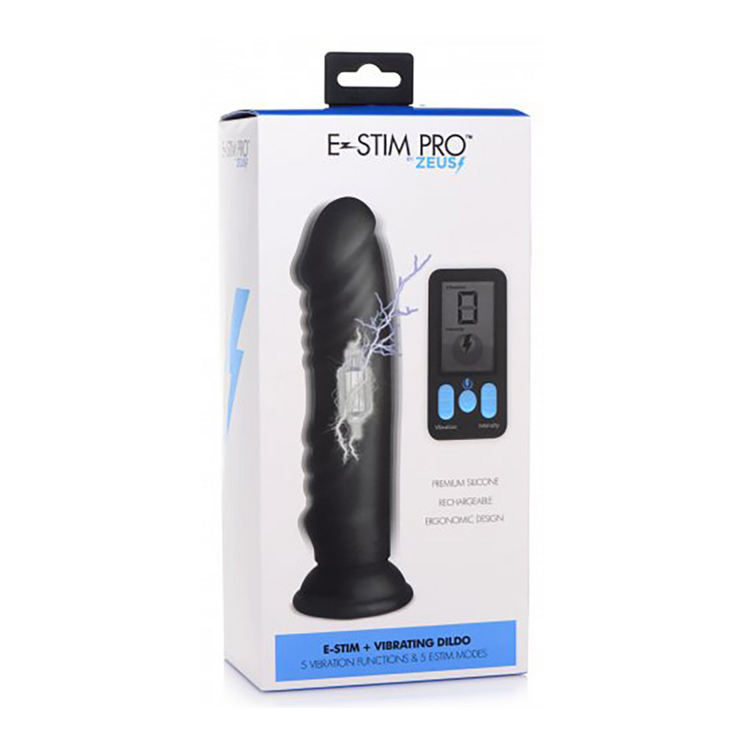 Dildo vibrierend mit E-Stim und Fernbedienung Silikon Schwarz 15,2 cm
