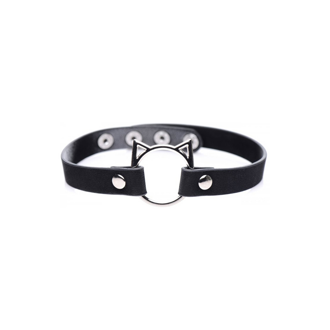 Choker Kinky Kitty mit Ring PU-Leder Schwarz
