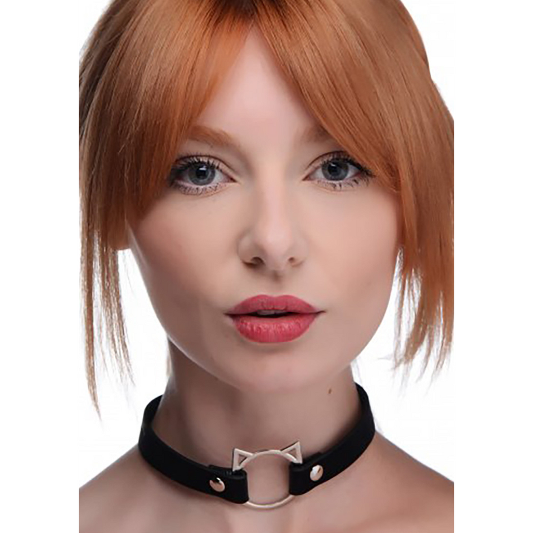 Choker Kinky Kitty mit Ring PU-Leder Schwarz