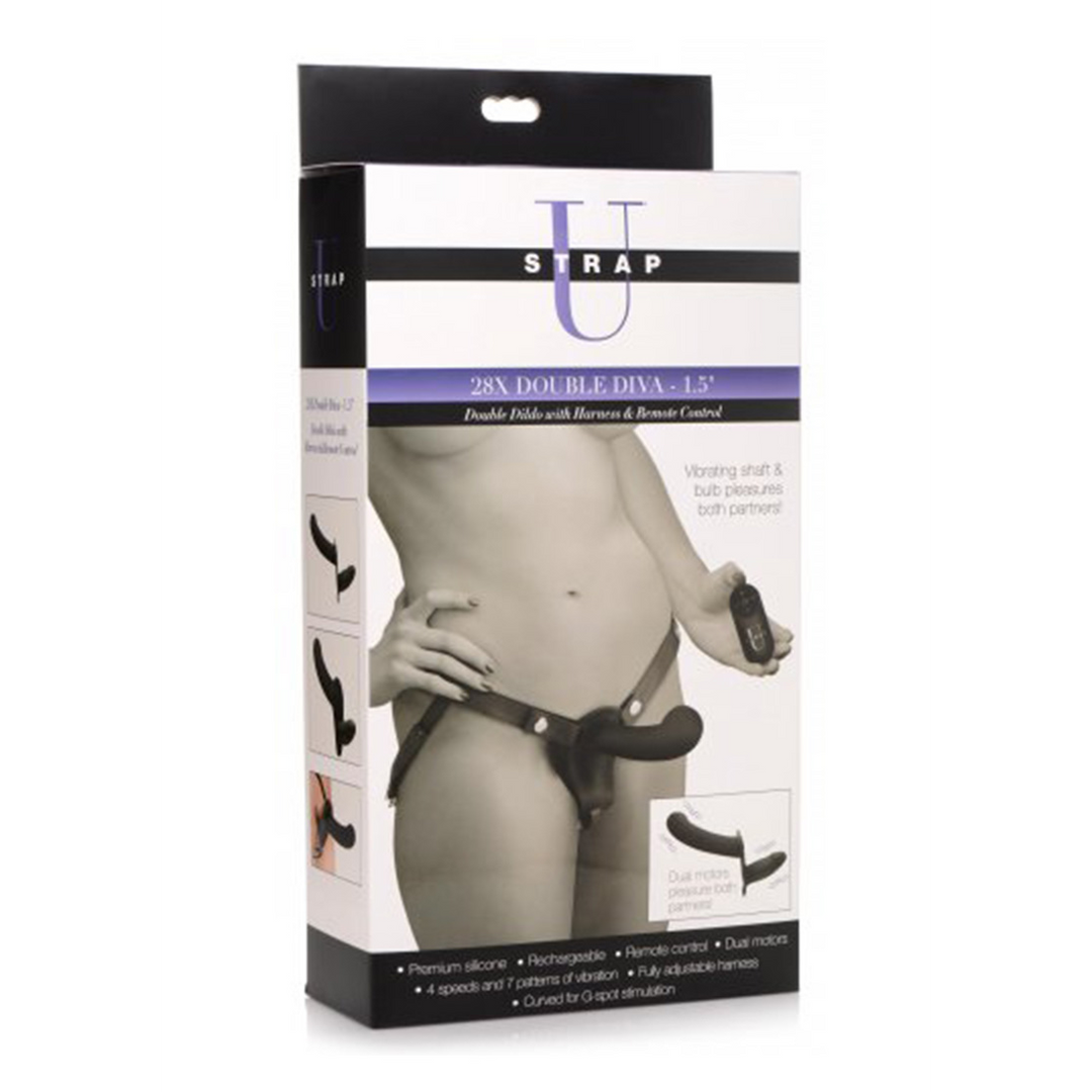 Dildo Doppel Diva mit Harness und Fernbedienung Schwarz 14 cm