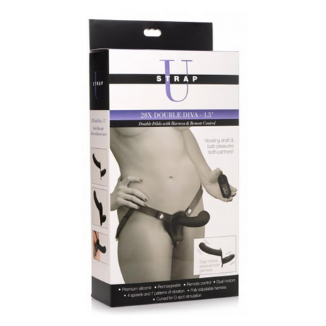 Dildo Doppel Diva mit Harness und Fernbedienung Schwarz 14 cm