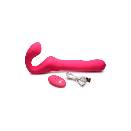 Strap-on Mighty-Thrust stoßend und vibrierend ohne Gurt mit Fernbedienung Pink 24 cm