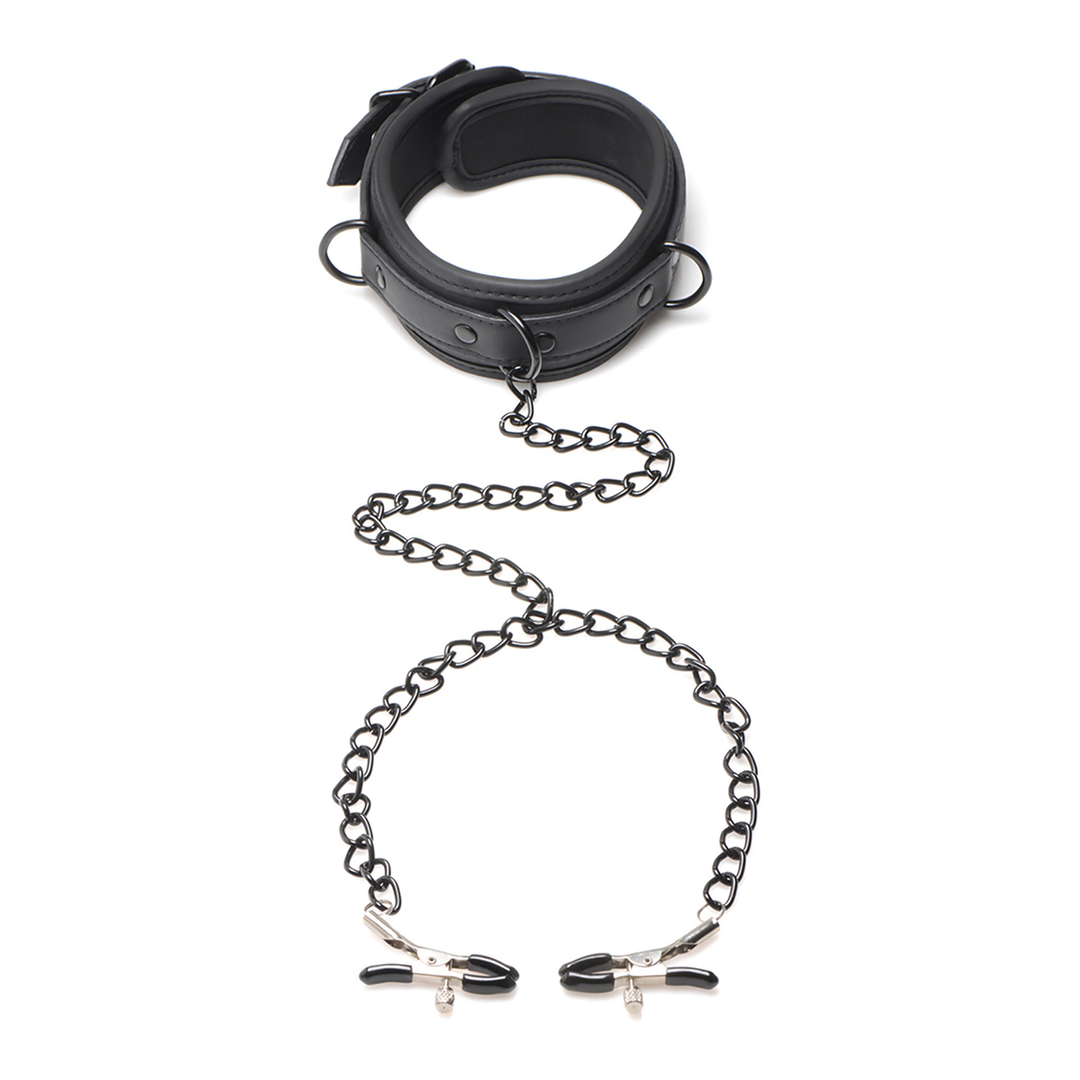 Nippelklemmen Verführerin mit Halsband Schwarz 16 cm