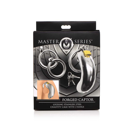 Peniskäfig abschließbar Edelstahl mit 3 Ringen Silber 12,4 cm