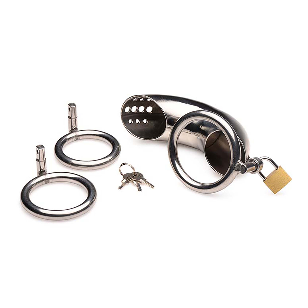 Peniskäfig abschließbar Edelstahl mit 3 Ringen Silber 12,4 cm
