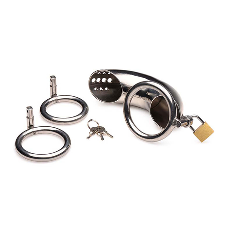 Peniskäfig abschließbar Edelstahl mit 3 Ringen Silber 12,4 cm