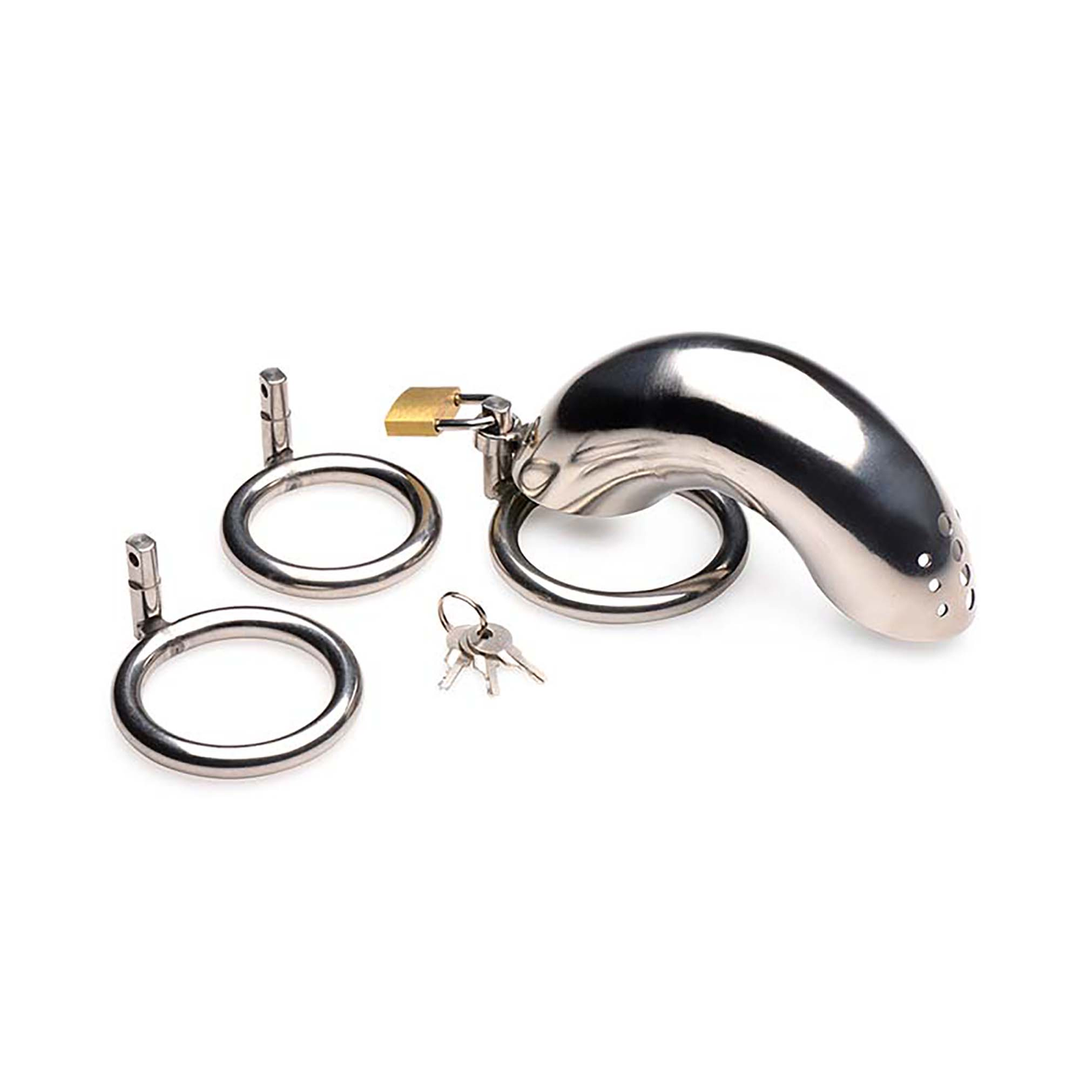 Peniskäfig abschließbar Edelstahl mit 3 Ringen Silber 12,4 cm