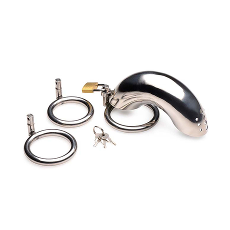 Peniskäfig abschließbar Edelstahl mit 3 Ringen Silber 12,4 cm