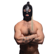 Maske Strict Kopfmaske mit blondem Pferdeschwanz PU-Leder Schwarz 28 cm