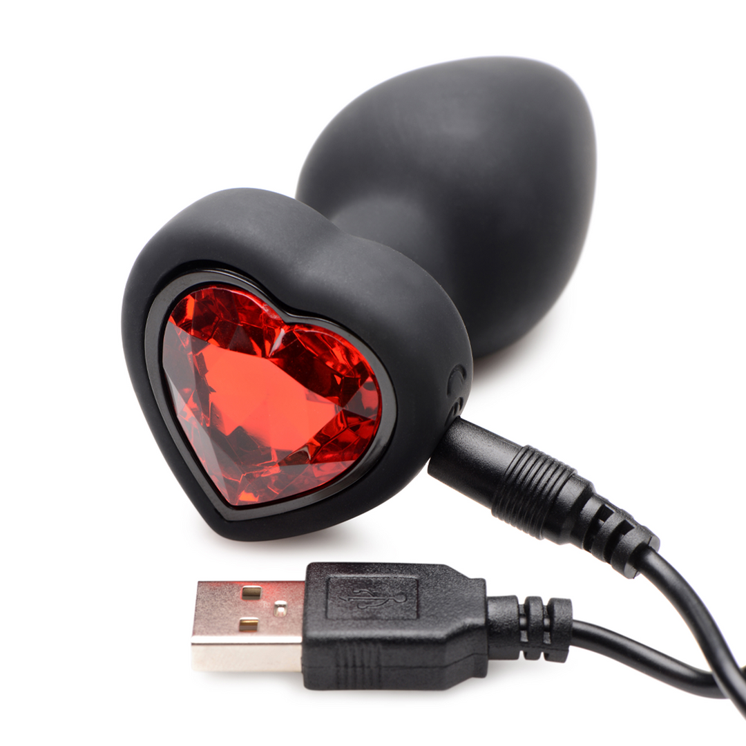 Analplug Herz vibrierend Silikon mit Fernbedienung Rot 7,4 cm