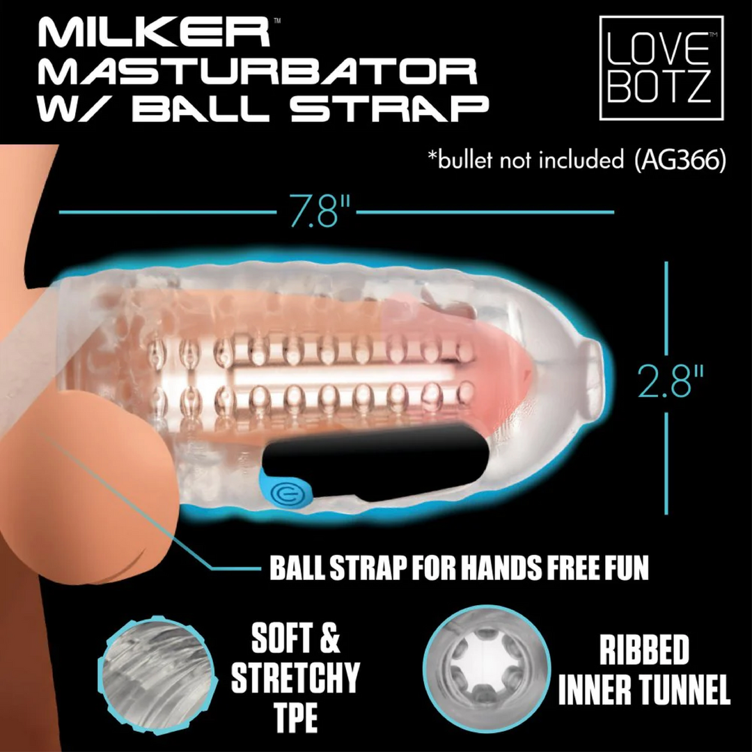 Masturbator Milker TPE mit Hodenriemen Durchsichtig 19,8 cm