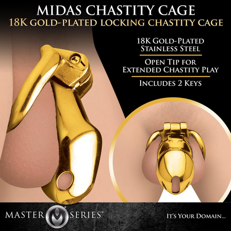 Peniskäfig Midas abschließbar 18 Karat vergoldet Gold 12,4 cm