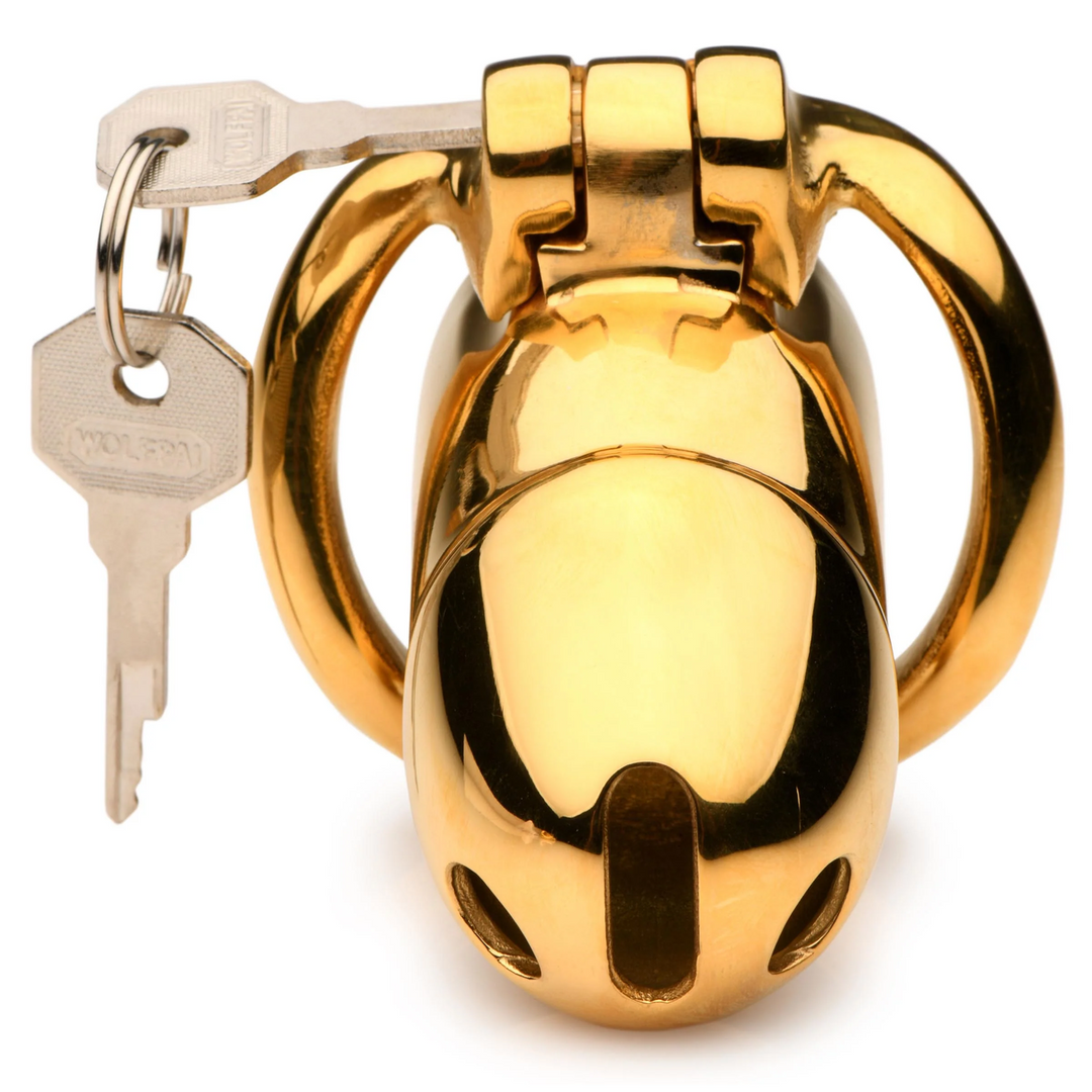 Peniskäfig Midas abschließbar 18 Karat vergoldet Gold 12,4 cm