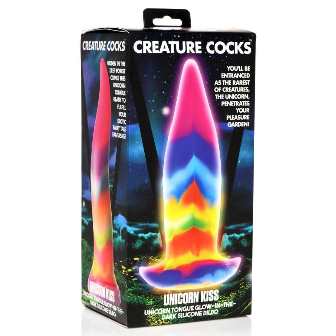 Dildo Einhornzunge nachtleuchtend Silikon Multicolor 18,8 cm