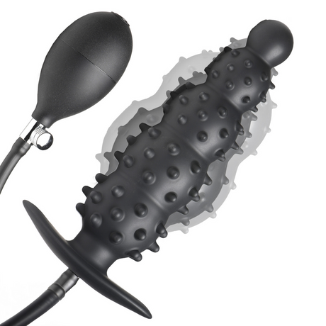 Analplug Ass Puffer aufblasbar mit Noppen Silikon Schwarz 19,7 x Ø 5,1 cm