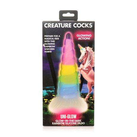 Dildo UniGlow nachtleuchtend Silikon Regenbogen 16,5 cm
