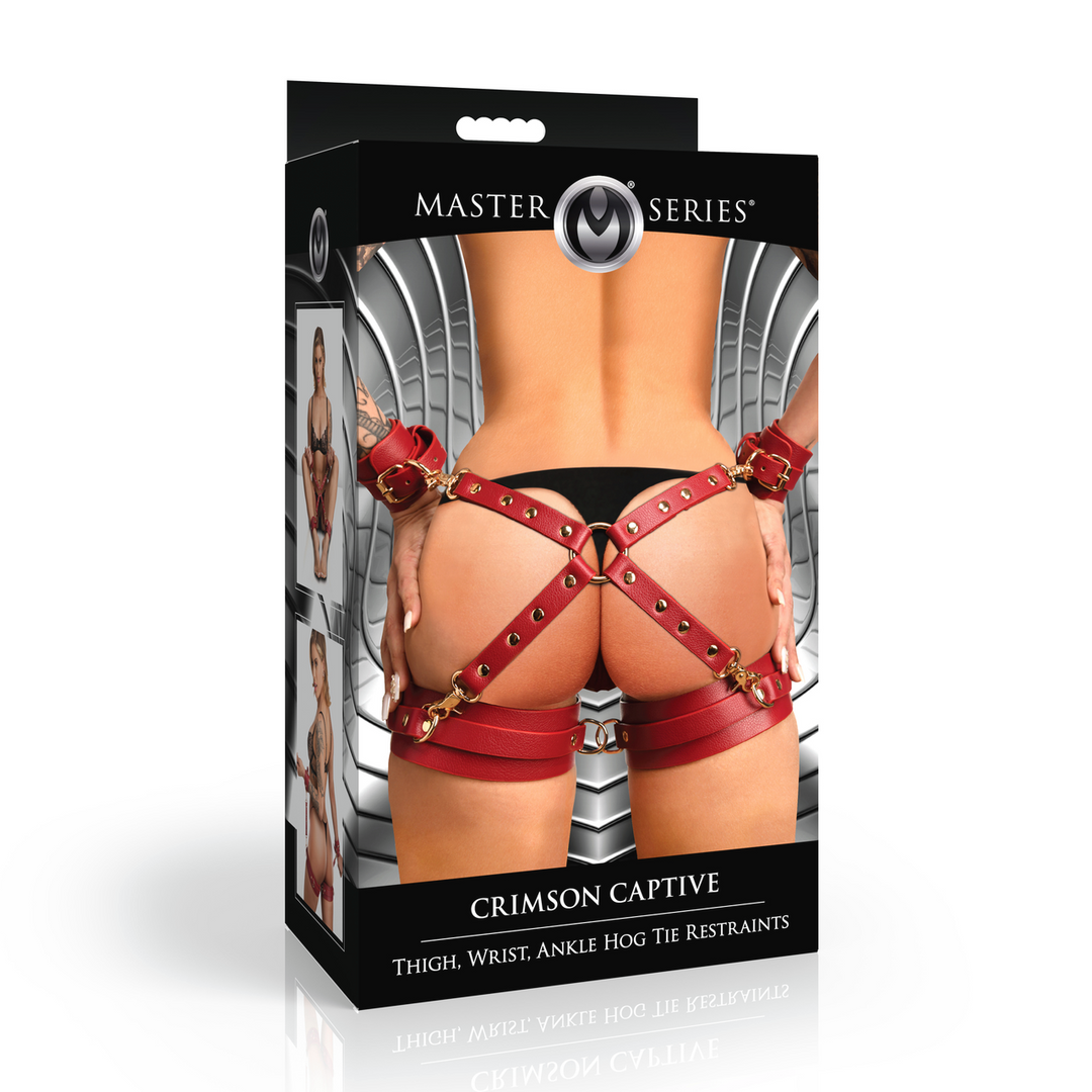 Hogtie-Fesseln Crimson Captive für Oberschenkel, Handgelenke und Knöchel Rot