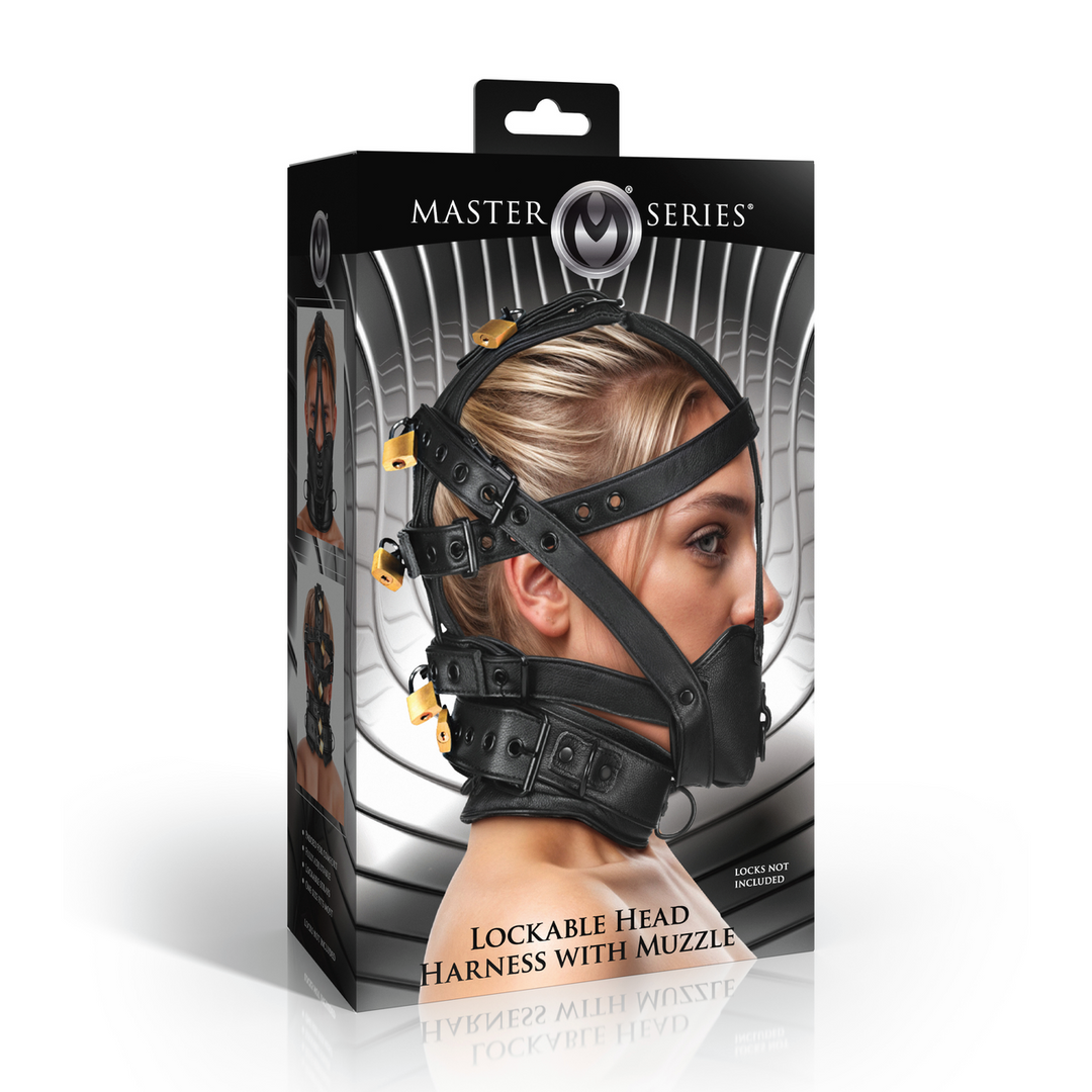 Kopf-Harness Leder mit Maulkorb Schwarz