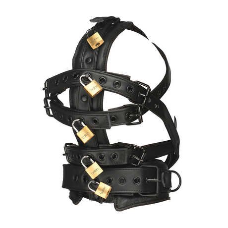 Kopf-Harness Leder mit Maulkorb Schwarz