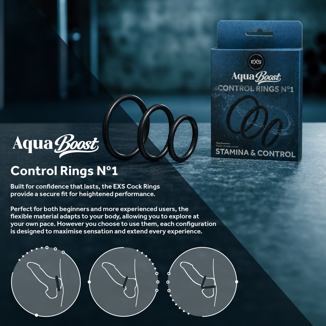 Penisringe EXS AquaBoost Control Rings 3er-Set Schwarz – Ansicht 6