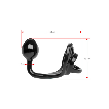 Analplug Armor Tug-Lock mit Penisring und Hodenriemen Schwarz 12,5 x Ø 4 cm