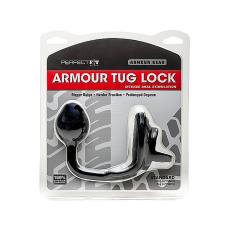 Analplug Armor Tug-Lock mit Penisring und Hodenriemen Schwarz 12,5 x Ø 4 cm