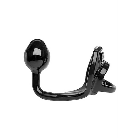 Analplug Armor Tug-Lock mit Penisring und Hodenriemen Schwarz 12,5 x Ø 4 cm