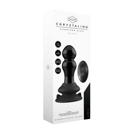 Analplug Rimly Glas vibrierend mit Saugfuß Schwarz 9,4 x Ø 3,9 cm