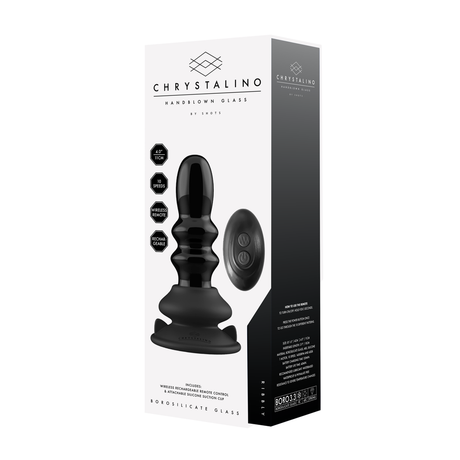 Vibrator Ribbly Glas gerippt mit Saugfuß Schwarz 10 x Ø 4 cm