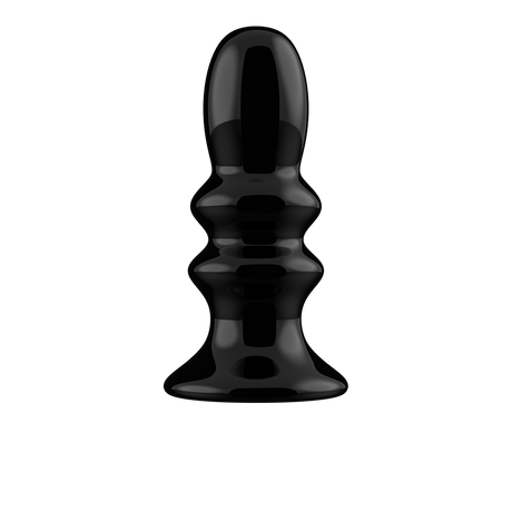 Vibrator Ribbly Glas gerippt mit Saugfuß Schwarz 10 x Ø 4 cm