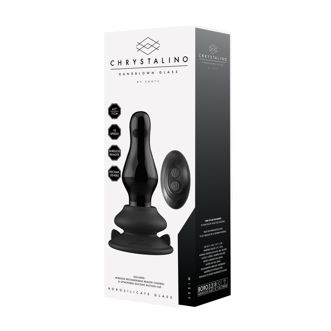 Analplug Missy Glas vibrierend mit Saugfuß Schwarz 9,9 x Ø 4,3 cm